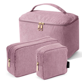 Magefy three-piece makeup bag set with handle for easy carry and organization