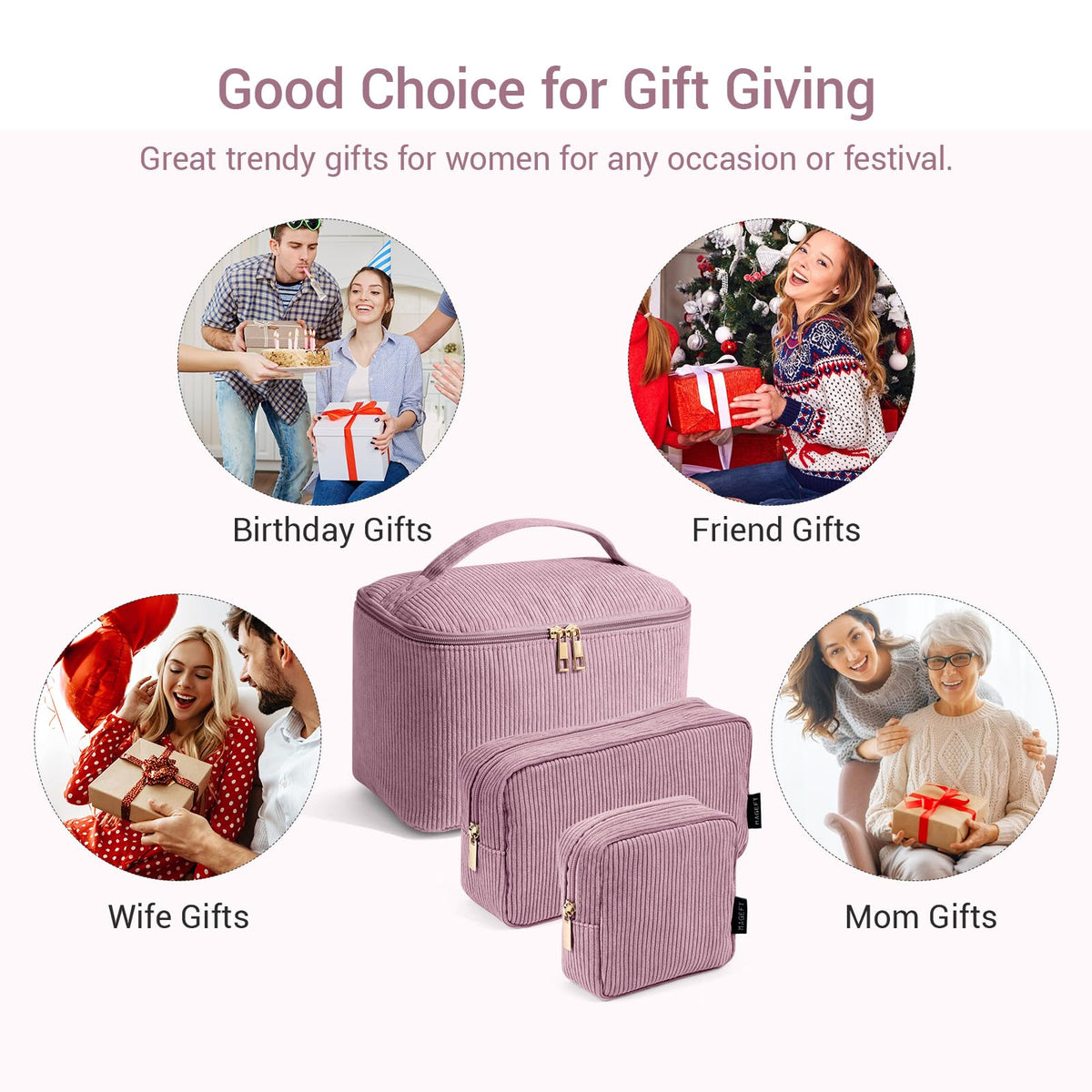 Magefy pink makeup bag gift idea with soft corduroy texture