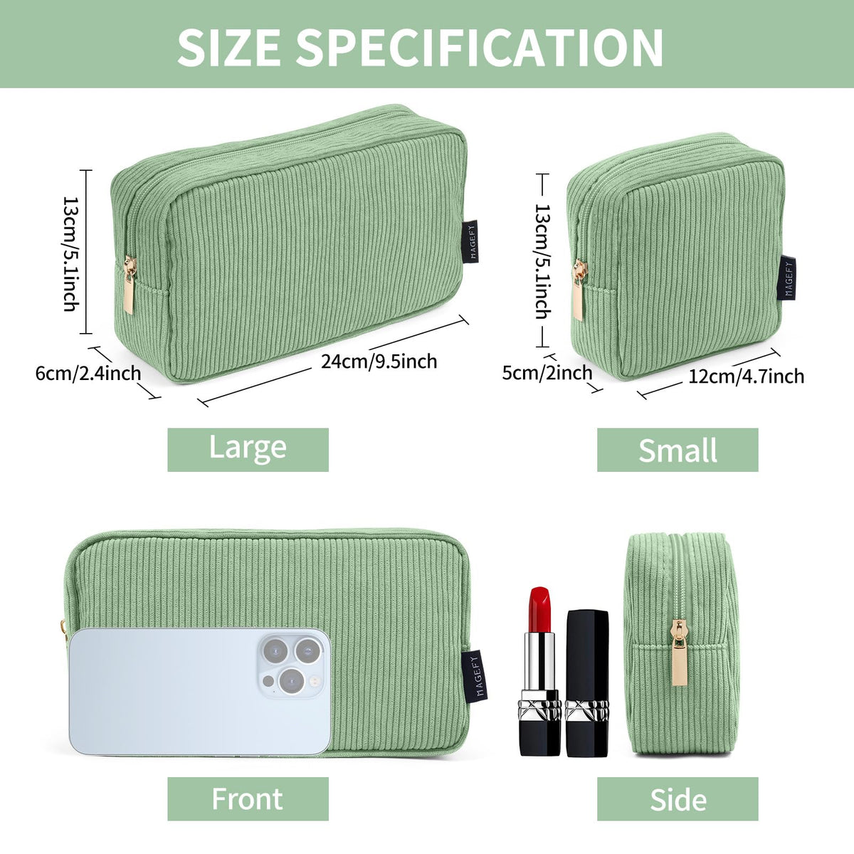 MAGEFY travel-ready cosmetic pouch in corduroy for daily use