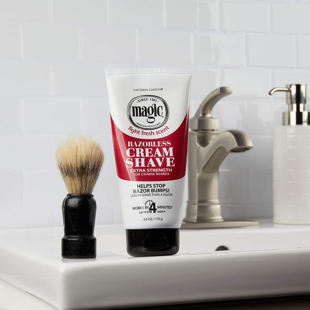 MAGIC Razorless Cream Shave texture – rich cream glides evenly on skin.