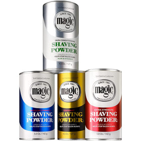 Smooth application of Magic Skin Conditioning Shaving Powder over facial contours.