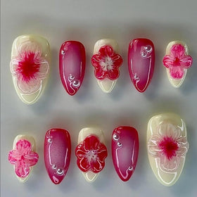 MAGLFELL almond press-on nails with hand-painted design for quick salon-like results