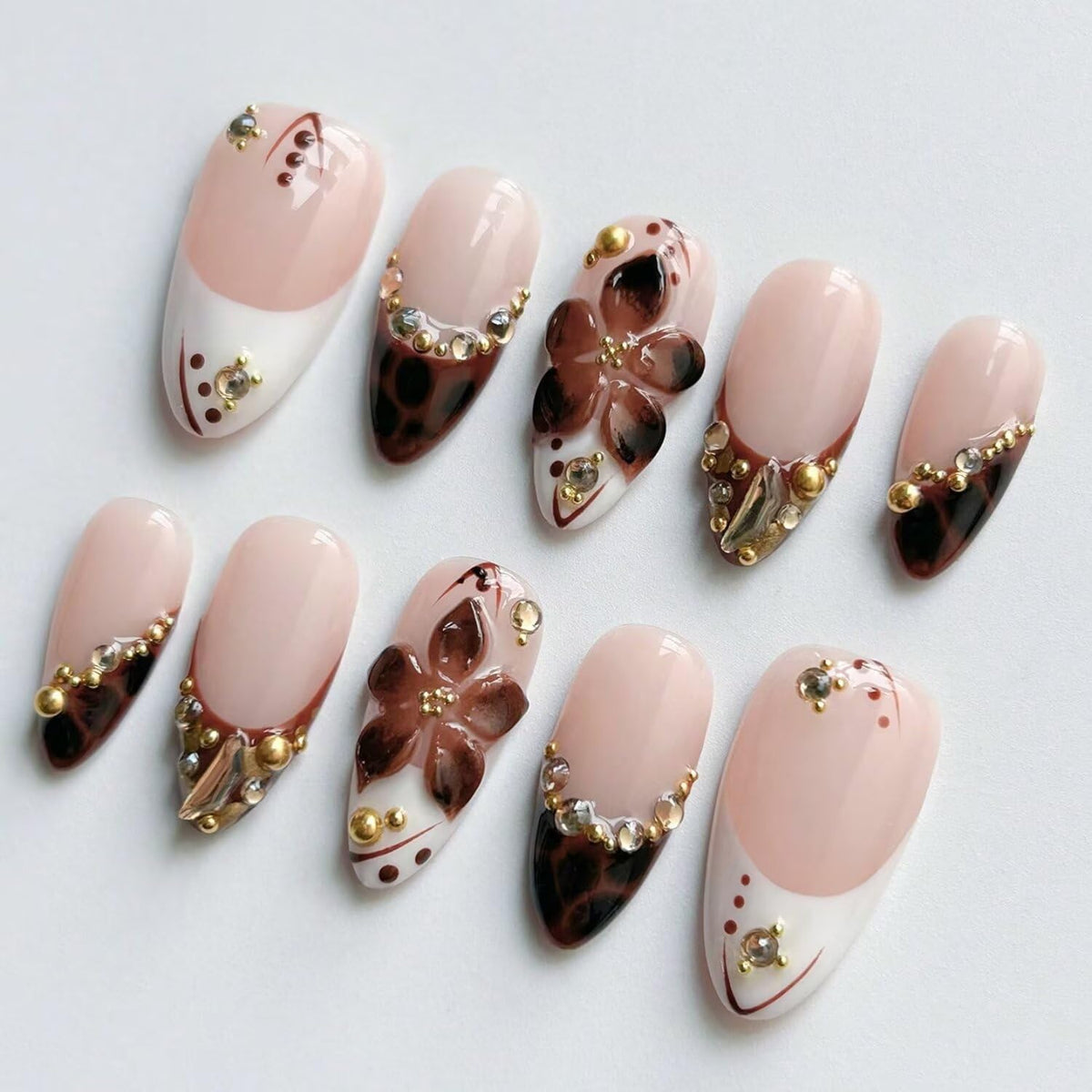 MAGLFELL brown almond nails 10pcs set for quick, salon-like manicures at home