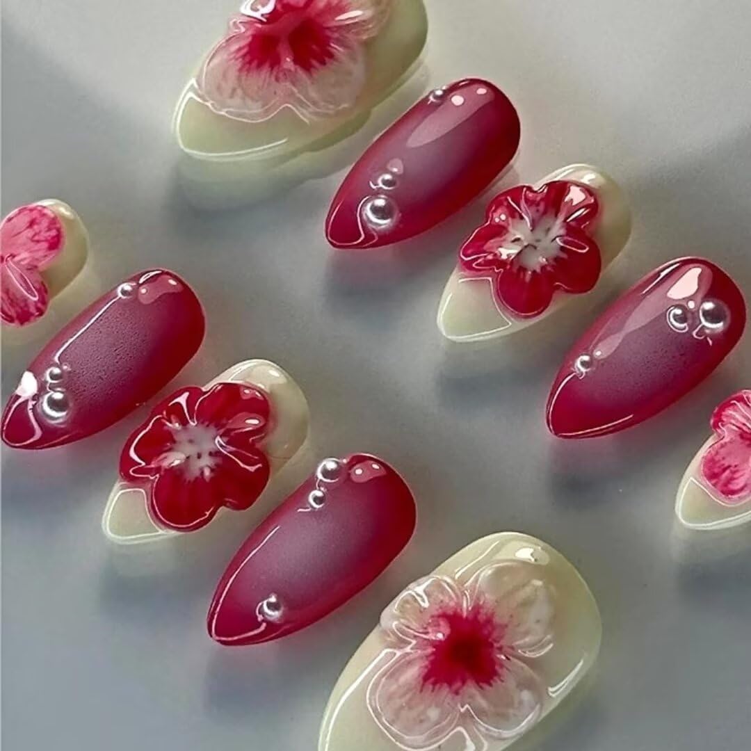 MAGLFELL hand-painted cherry heart nails showcase delicate art for daily wear