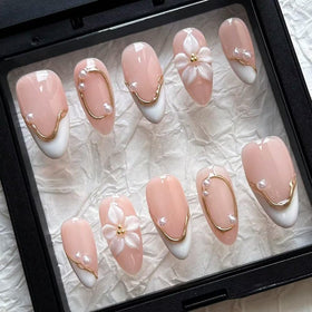 MAGLFELL Handmade 3D carving floral pearls nails provide textured elegance