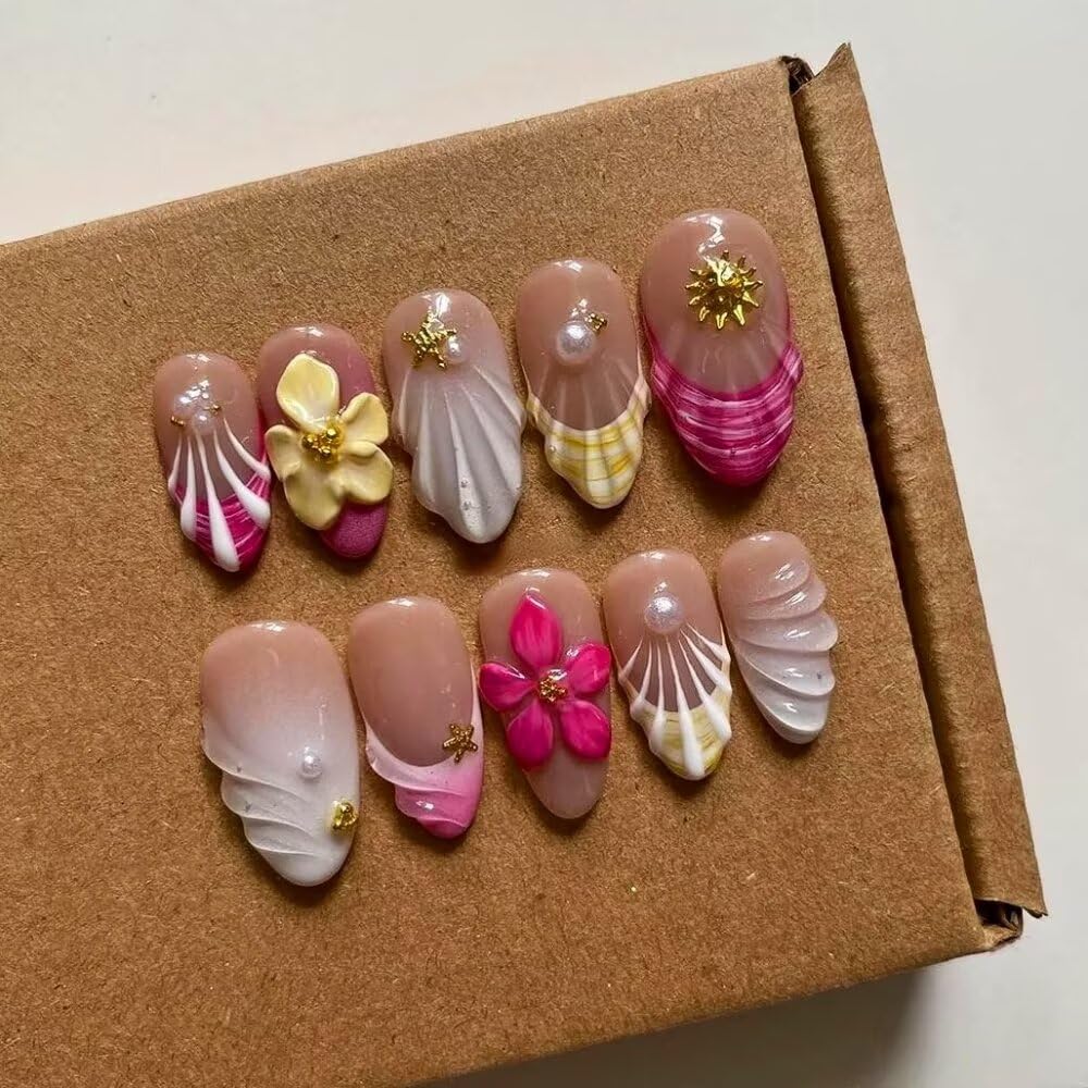 MAGLFELL luxury almond 3D design nails for quick salon-like manicures at home.
