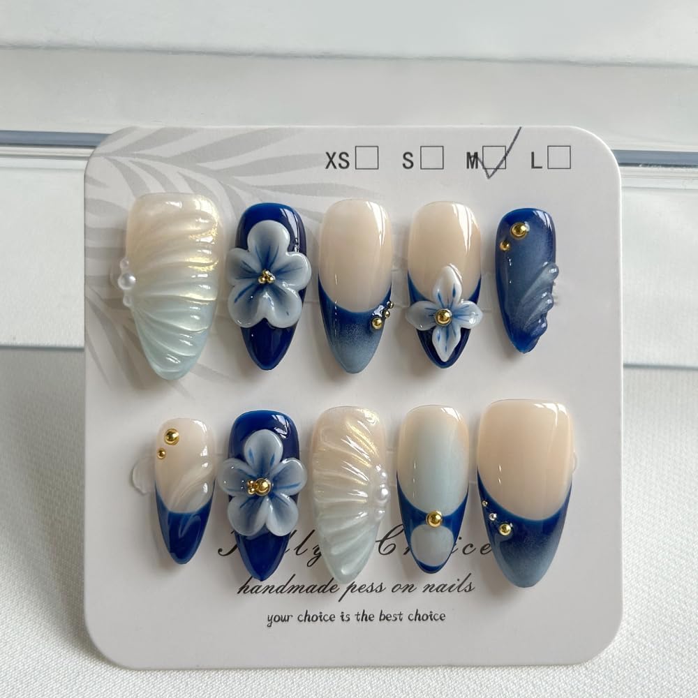 MAGLFELL press-on nails with medium almond shape and bow design for chic instant nails