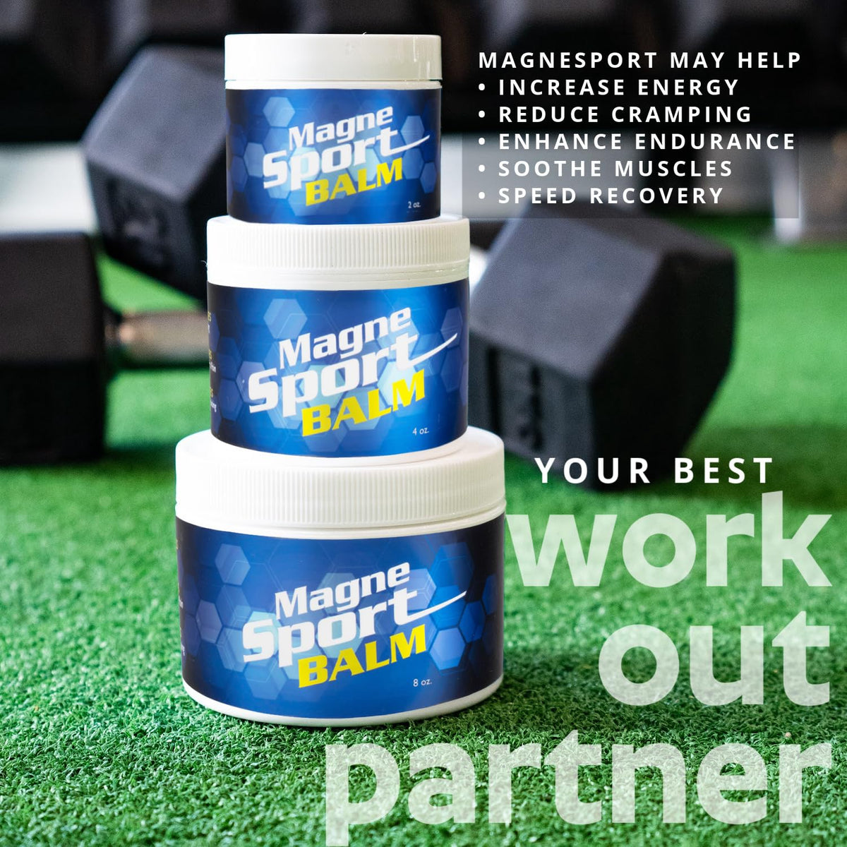 Shoulder application scene with MagneSport balm easing tension after training.