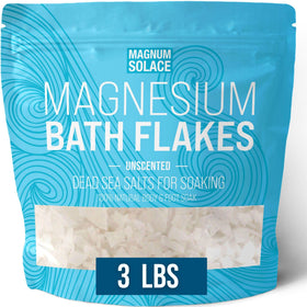Magnum Solace bath magnesium flakes pour for a soothing soak.