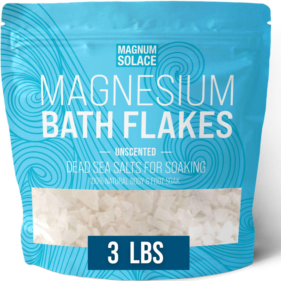 Magnum Solace bath magnesium flakes pour for a soothing soak.