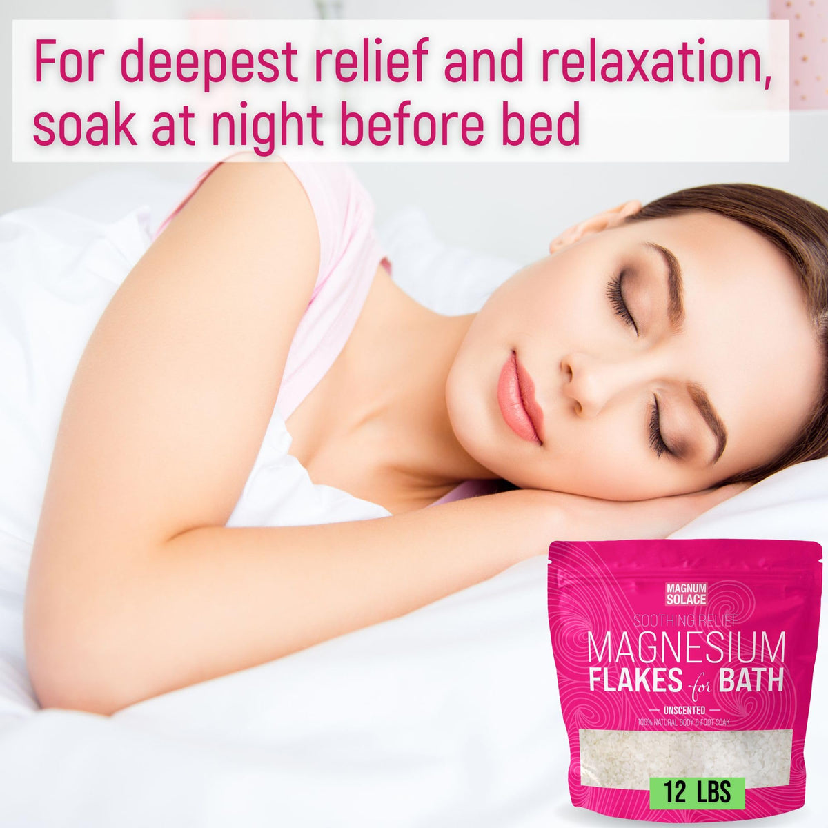 Magnum Solace bath time ritual setup with easy-to-pour flakes