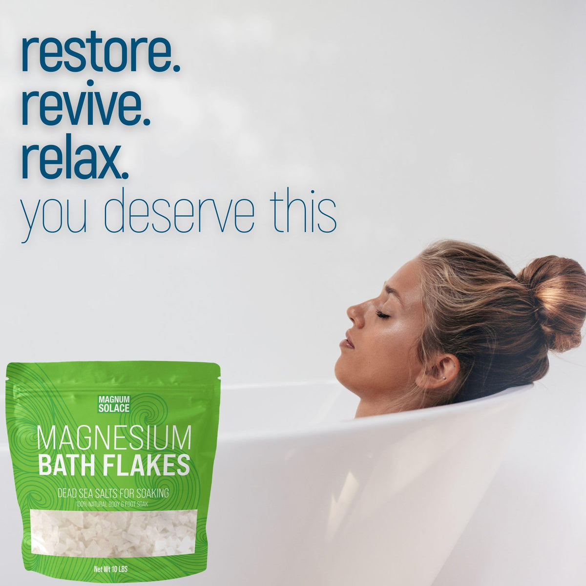Close-up of Magnum Solace magnesium chloride flakes texture for relaxing routines