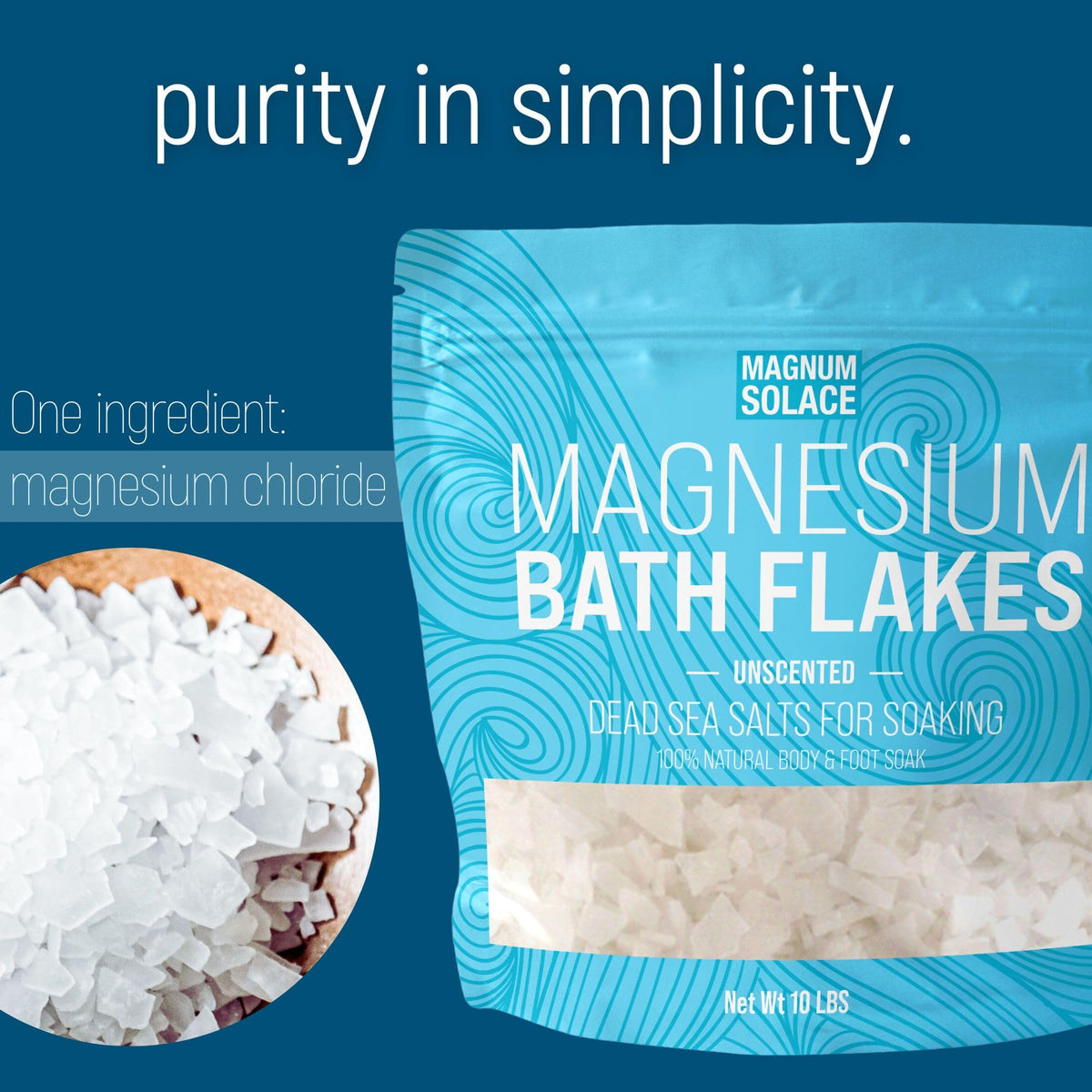 Magnum Solace magnesium chloride flakes highlighted for a mineral-rich soak.
