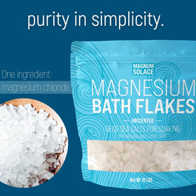 Magnum Solace magnesium chloride flakes highlighted for a mineral-rich soak.