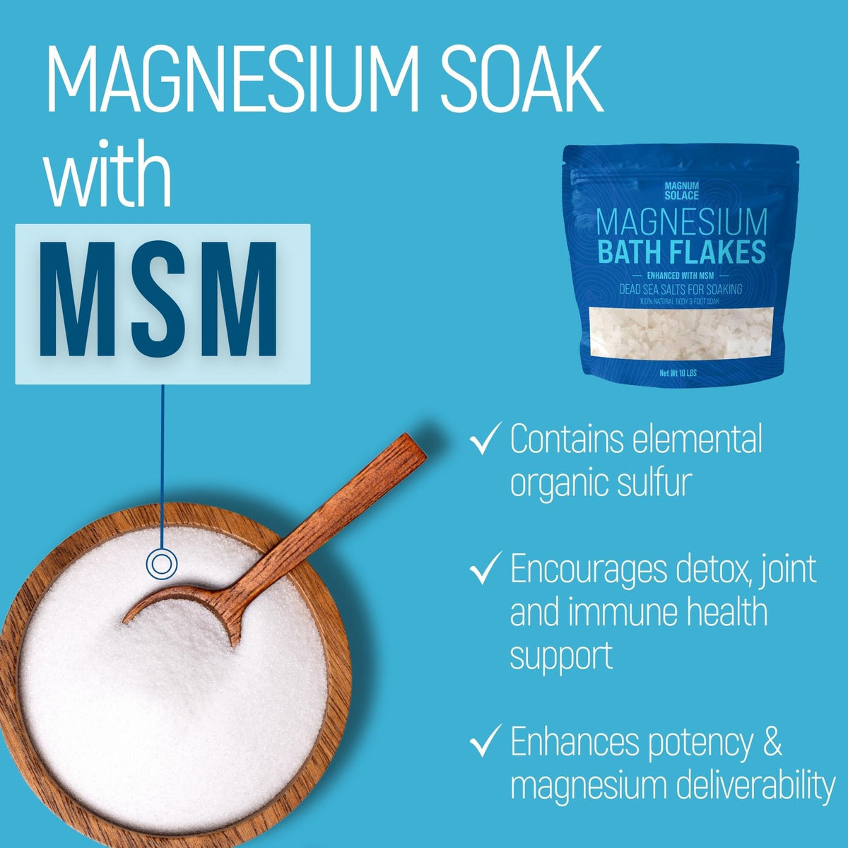 Magnum Solace magnesium flakes with pure MSM, minimalist formula