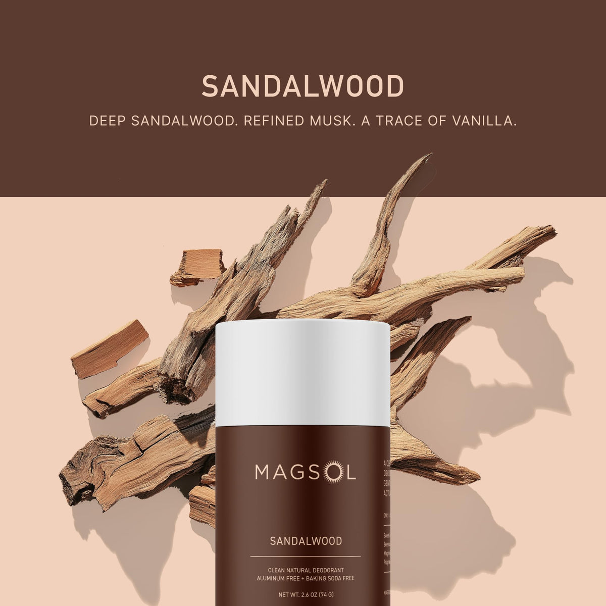 MAGSOL sandalwood scent visual evokes natural aroma for daily confidence
