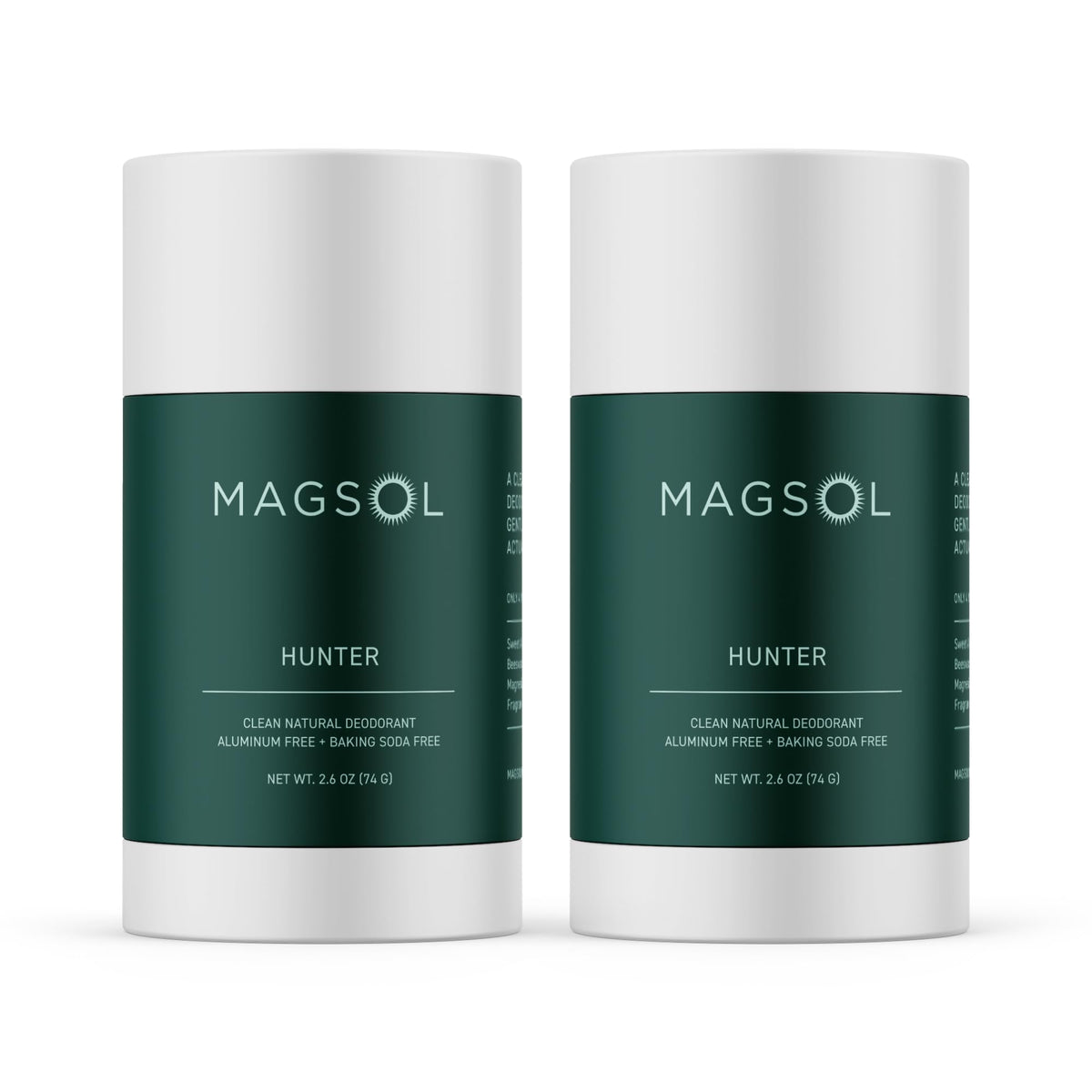 MagSol Organics natural deodorant Hunter 2-pack front view with long-lasting odor control.