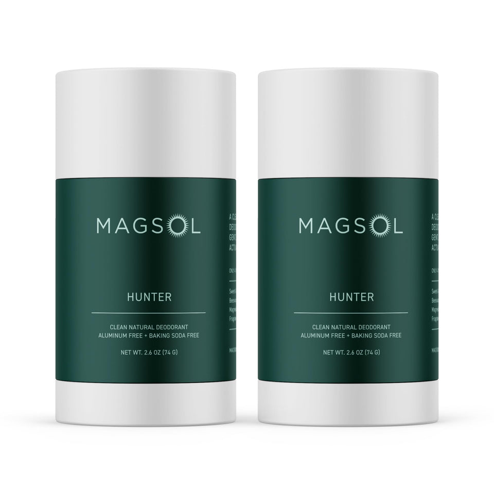 MagSol Organics natural deodorant Hunter 2-pack front view with long-lasting odor control.