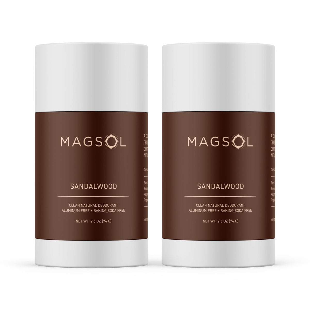 MAGSOL 2-pack front view shows sandalwood deodorant for everyday freshness
