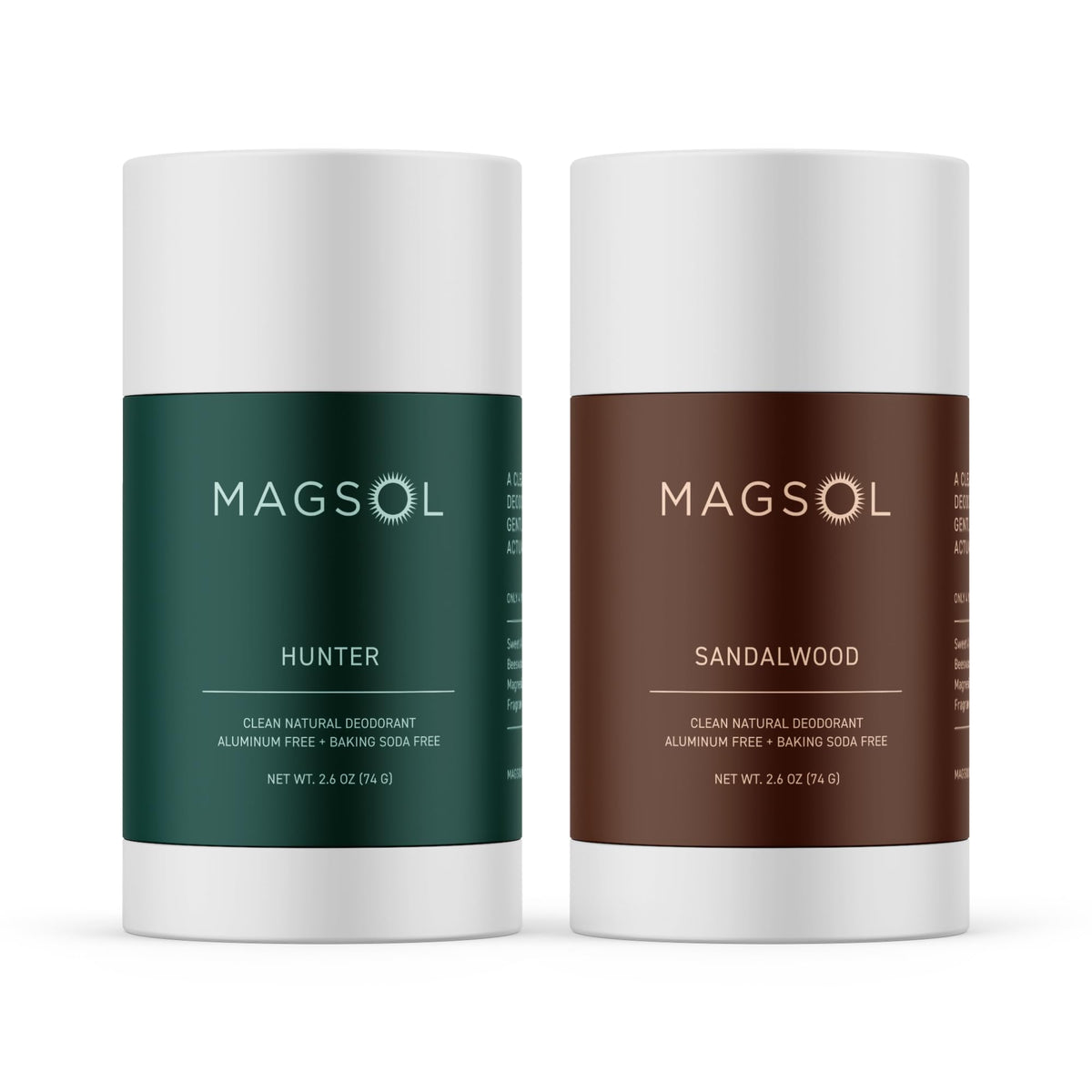 MagSol Organics sandalwood deodorant sticks provide all-day freshness in a 2-pack display.