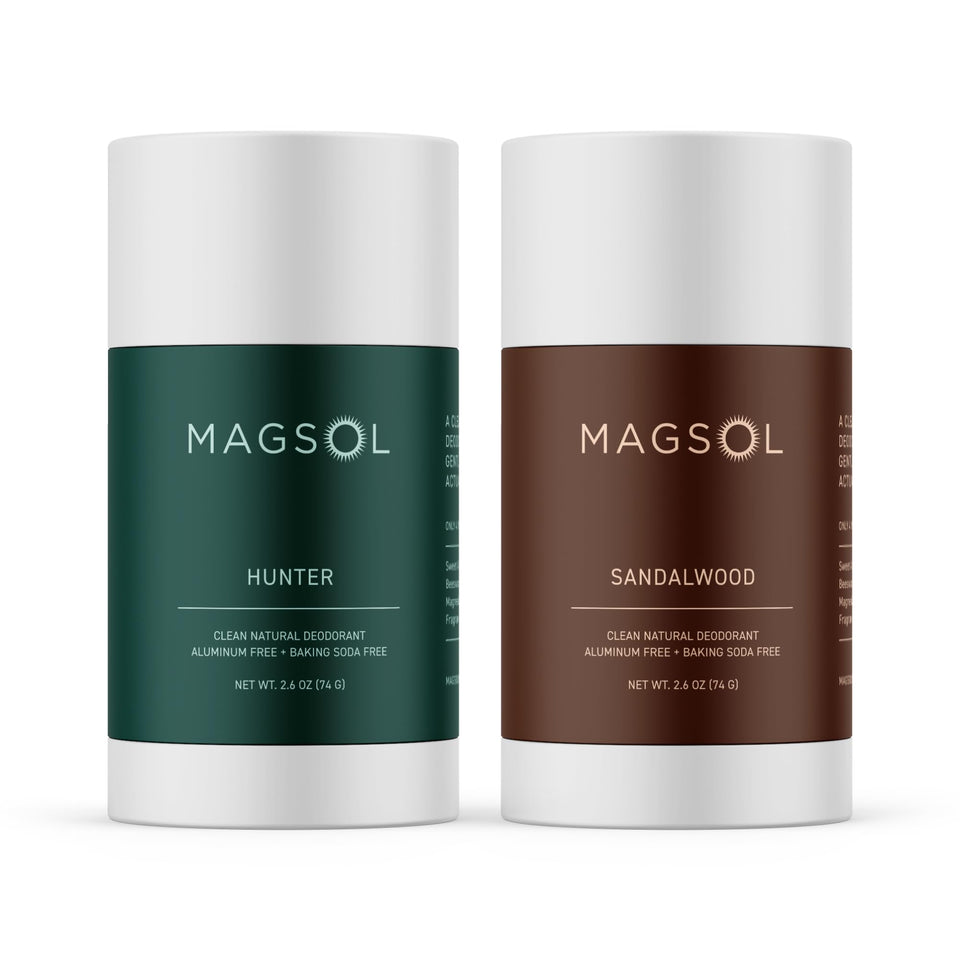 MagSol Organics sandalwood deodorant sticks provide all-day freshness in a 2-pack display.