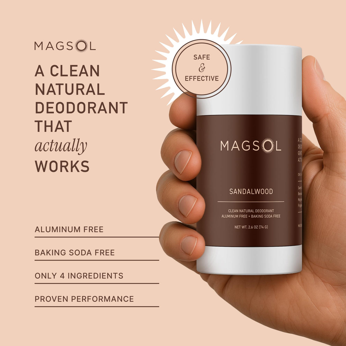MAGSOL natural deodorant stick close-up with smooth glide for sensitive skin