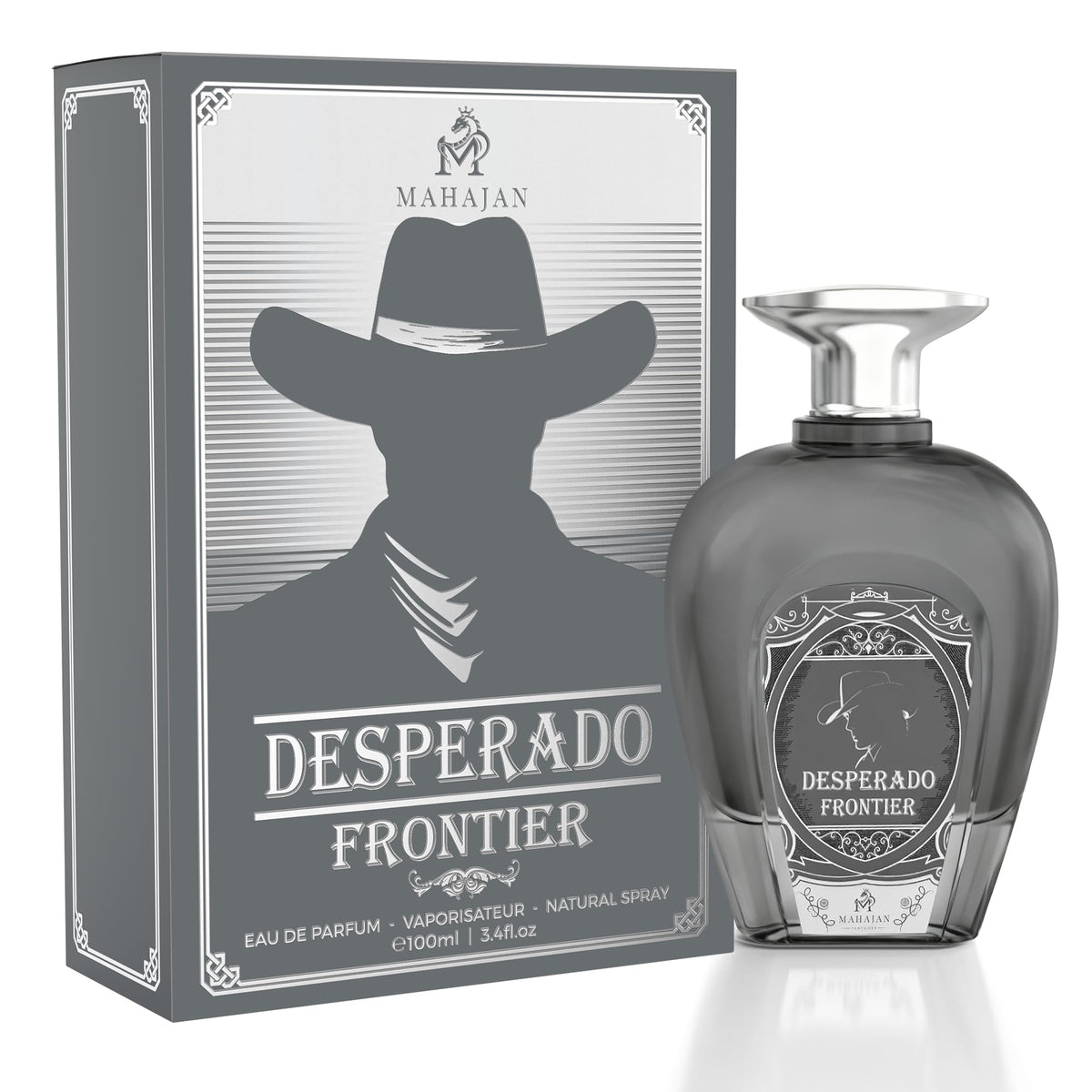 Mahajan Desperado Frontier on-shelf-display presents a confident, premium fragrance choice.
