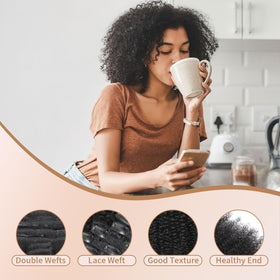 MAHKOTAKU Afro Kinky Curly Clip-Ins Natural-Blend demonstrates seamless integration.