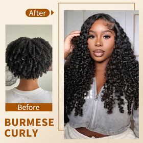Natural black MAHKOTAKU Curly Clip-In Extensions blending with hair color
