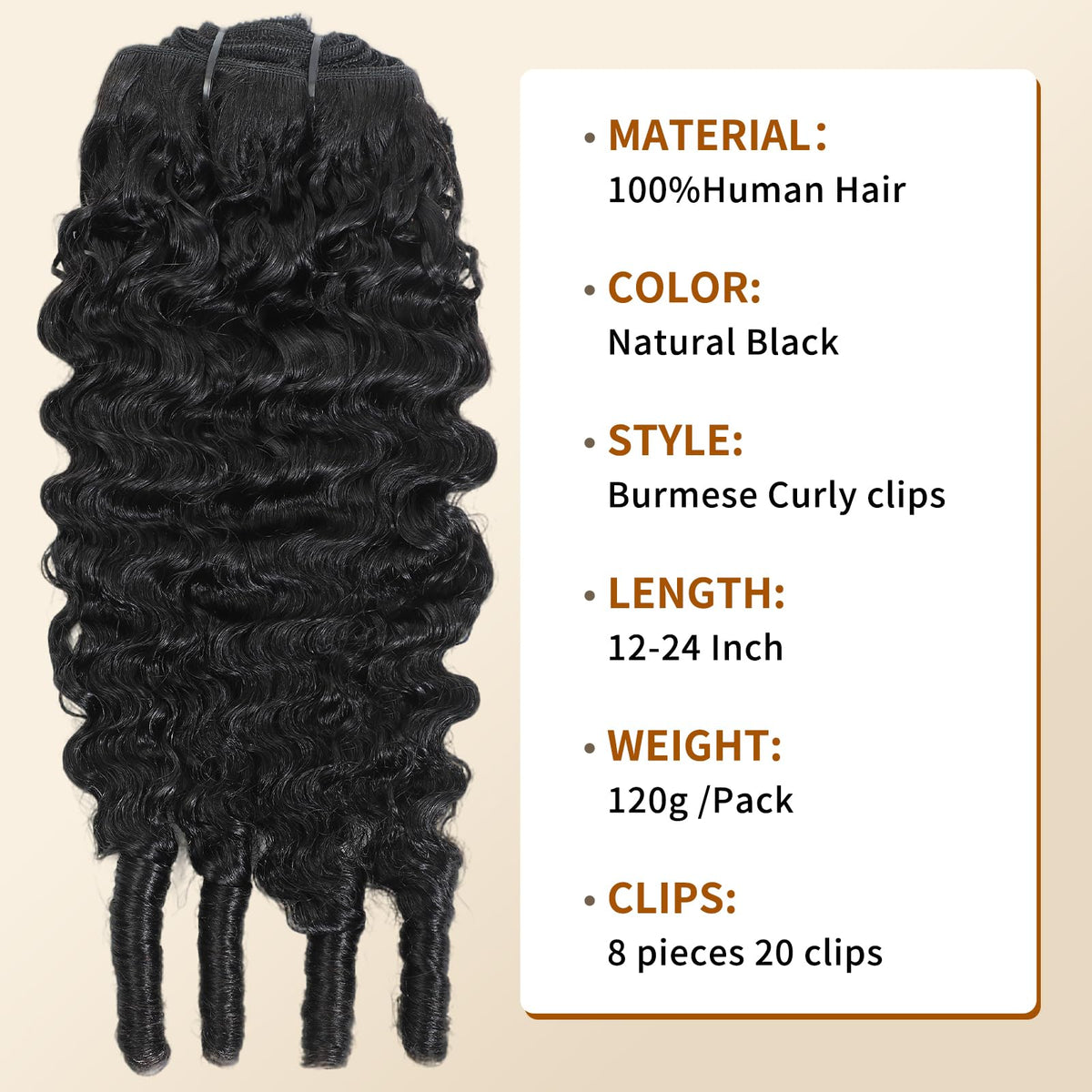 MAHKOTAKU virgin Burmese clip-ins for versatile styling and length options