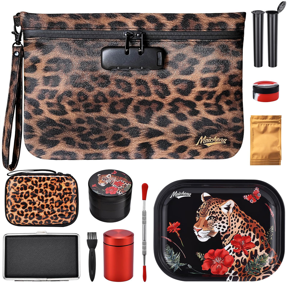 MAICHENG leopard-pattern storage bag keeps essentials organized while traveling