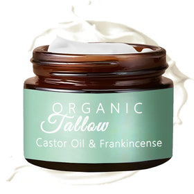 Maidlure grass-fed beef tallow with frankincense oil – pour shows smooth, fast absorption.