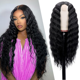 Mairead 28-inch loose deep wave lace front wig with natural-looking hairline on model