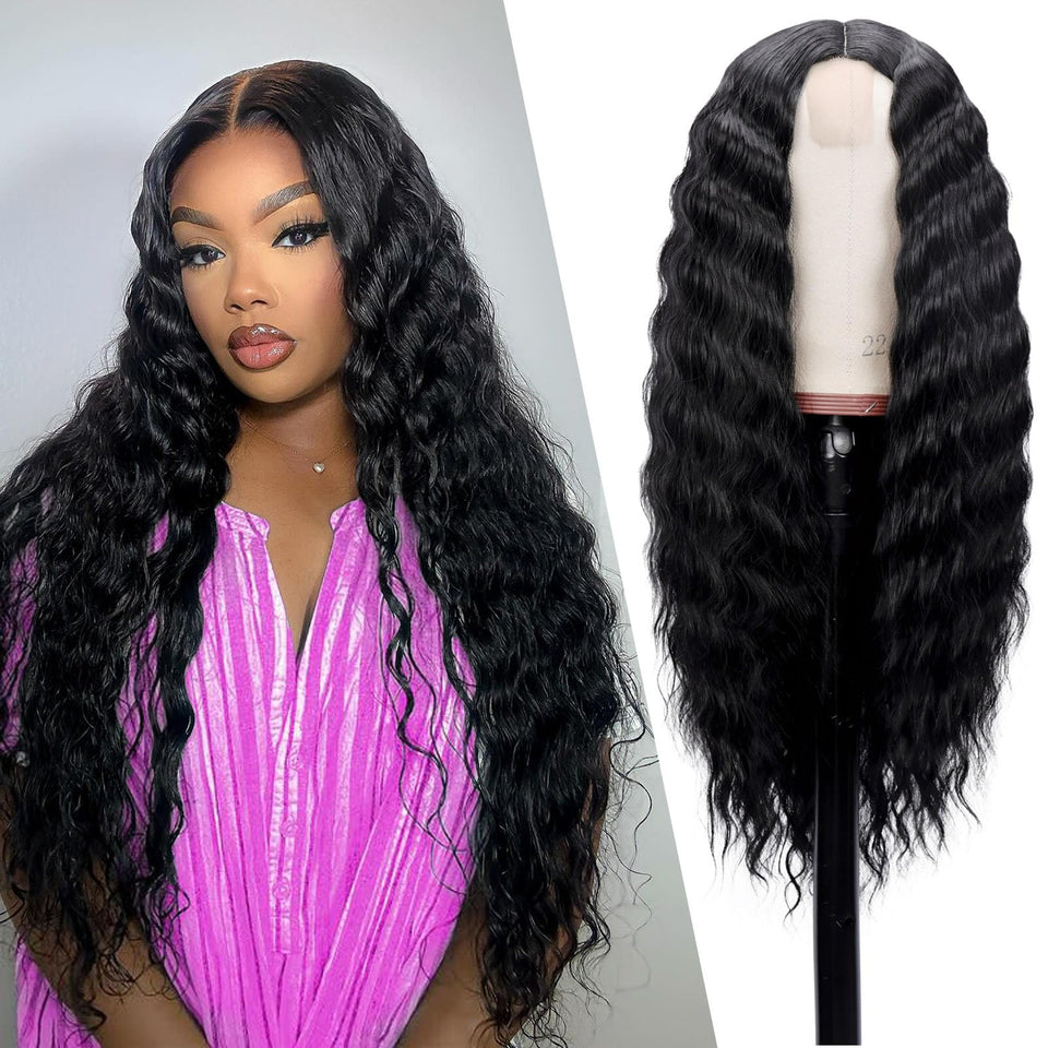 Mairead 28-inch loose deep wave lace front wig with natural-looking hairline on model