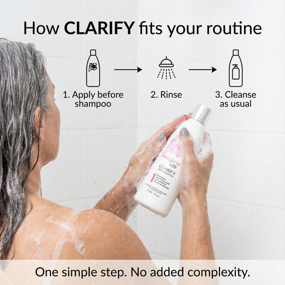 Maison 276 CLARIFY packaging signals vegan, sulfate-free approach for grey hair