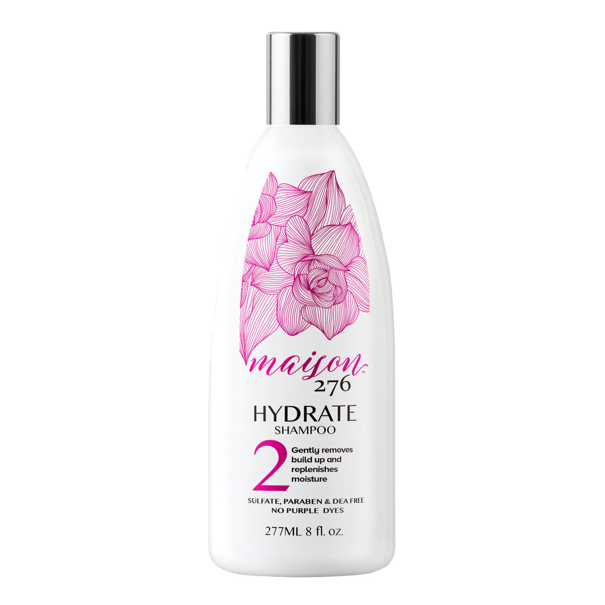 Maison 276 HYDRATE shampoo bottle; gentle, sulfate-free cleanse for grey hair.