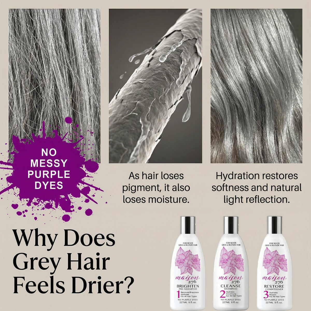 Maison 276 HYDRATE shampoo lather; rich conditioning foam without purple dyes.