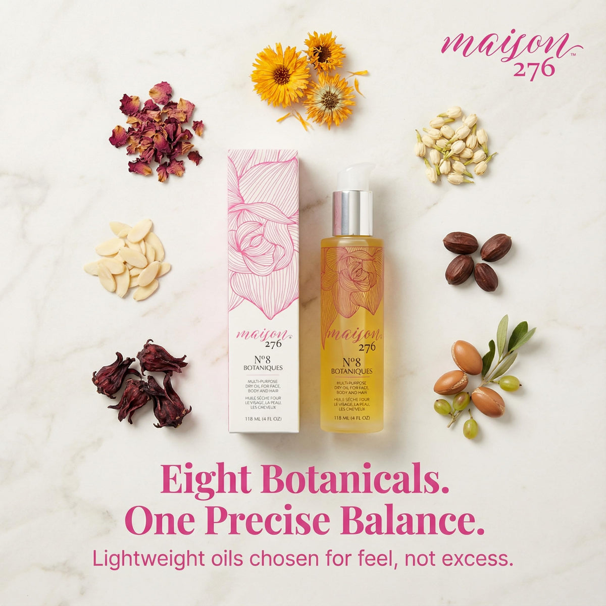 Apply No. 8 Botaniques on arms or décolletage for gentle hydration.