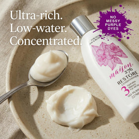 Maison 276 RESTORE conditioner bottle for blonde hair enhances manageability with a light, glossy touch.