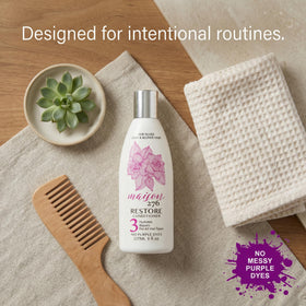 Maison 276 RESTORE sulfate-free bottle emphasizes gentle care for sensitive scalps.