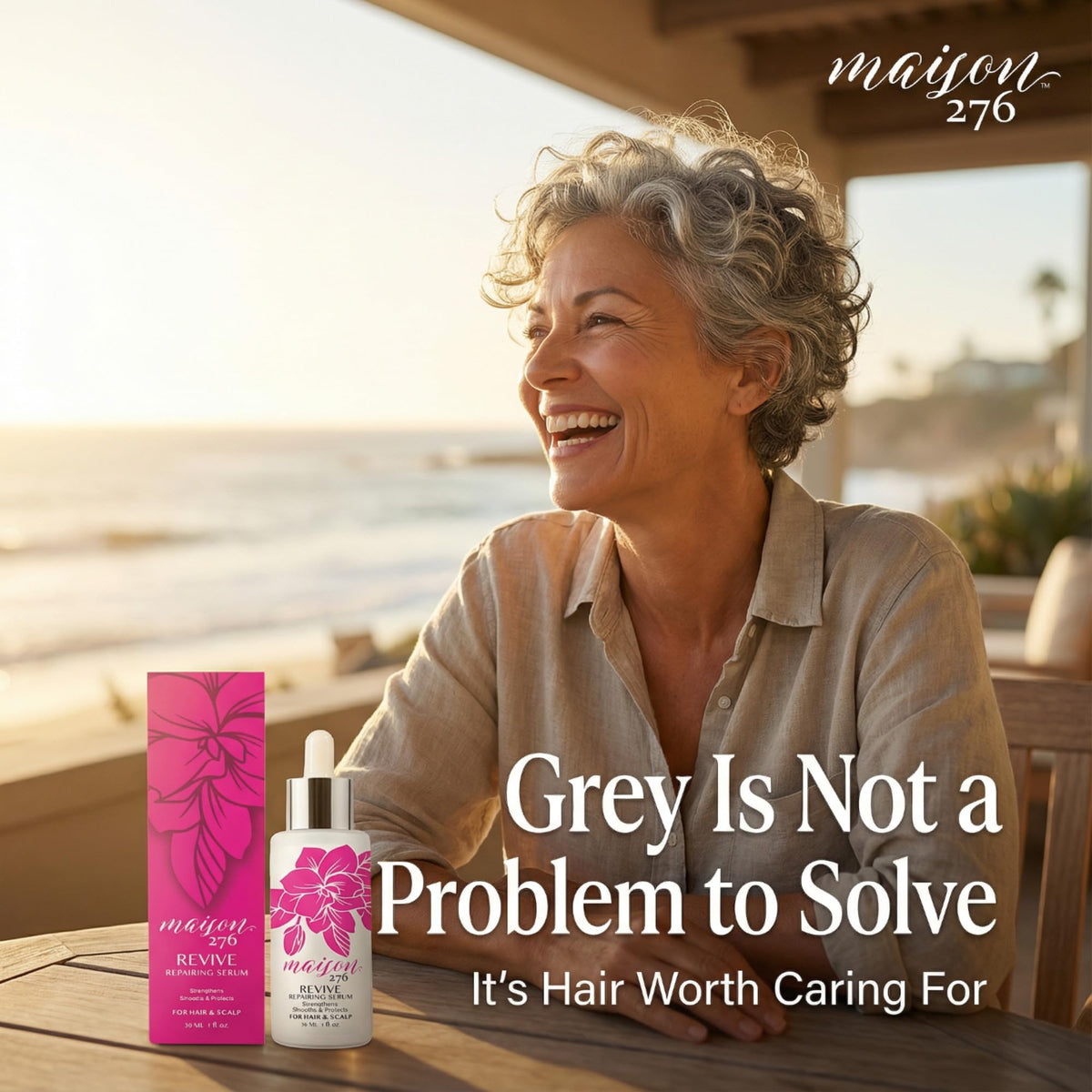 Anti-frizz action visible as hair stays smooth.
