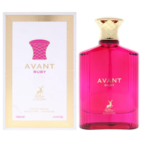 Maison Alhambra Avant Ruby bottle front view, ideal daytime fragrance wear.