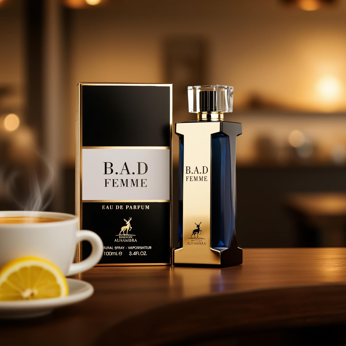 Holding Maison Alhambra B.A.D. edp spray, ready for a luxurious fragrance routine.