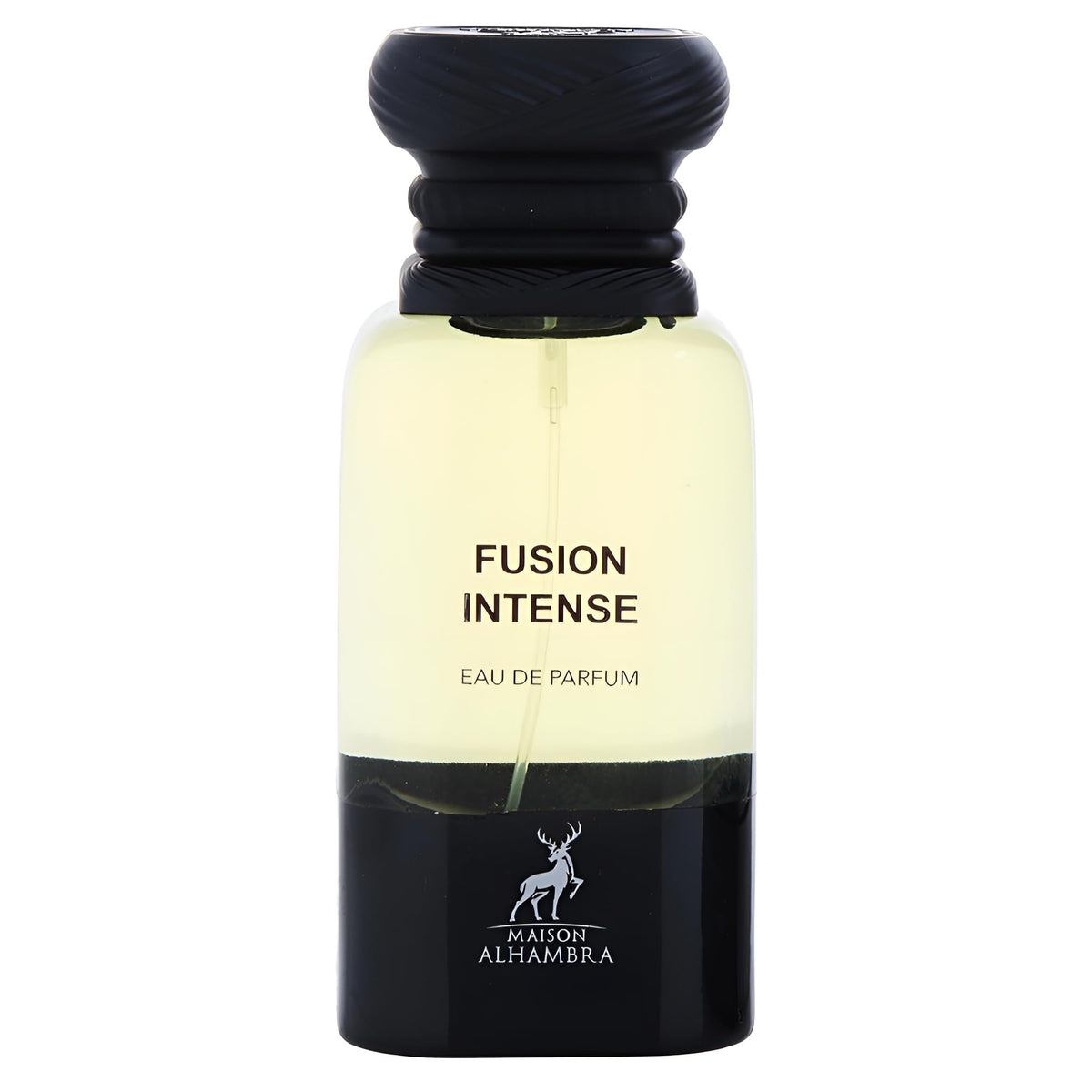 Maison Alhambra Fusion Intense bottle front with leather notes for evening wear