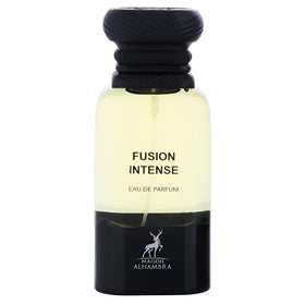 Maison Alhambra Fusion Intense bottle front with leather notes for evening wear