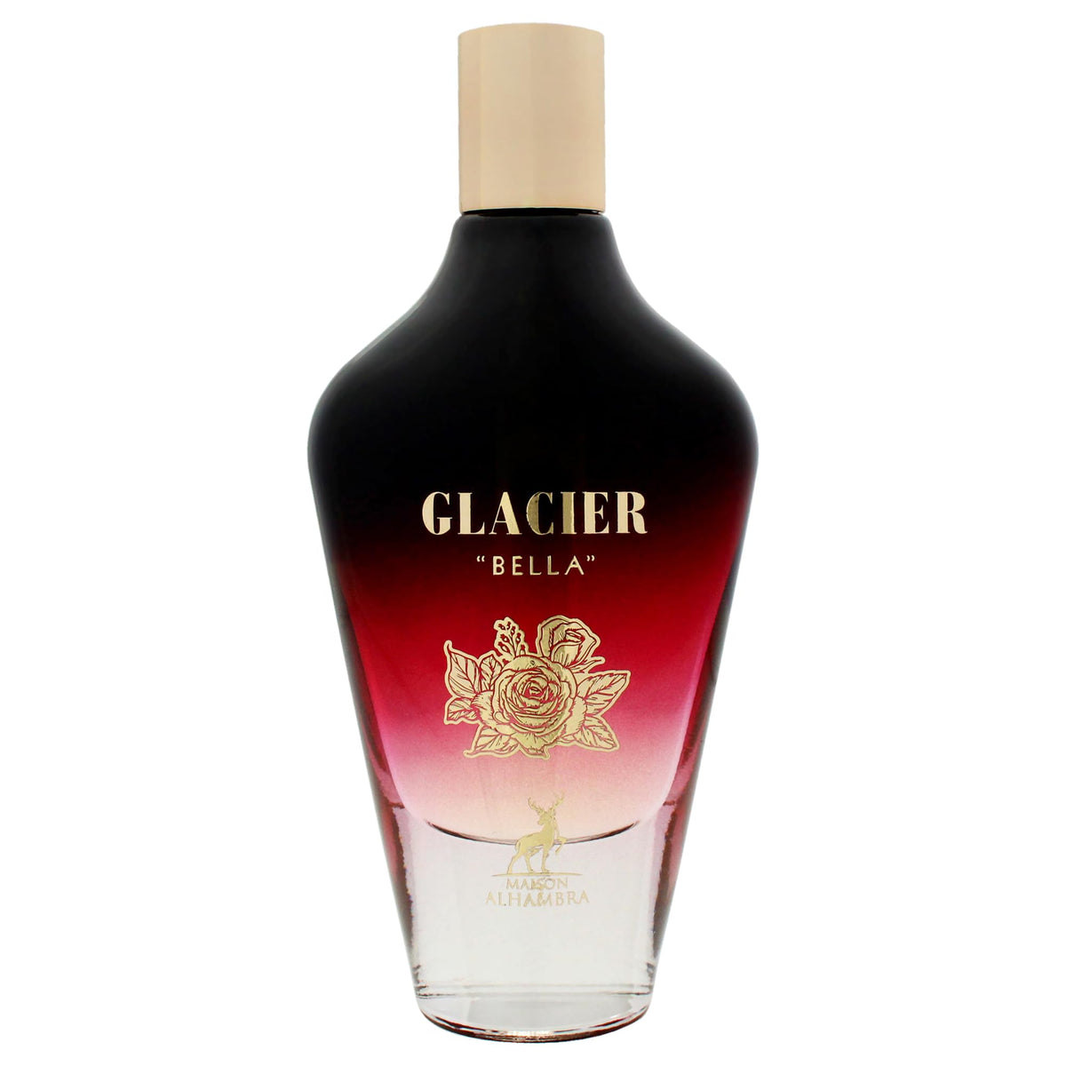 Maison Alhambra Glacier Bella bottle close-up showcasing luxe packaging and long-lasting impression