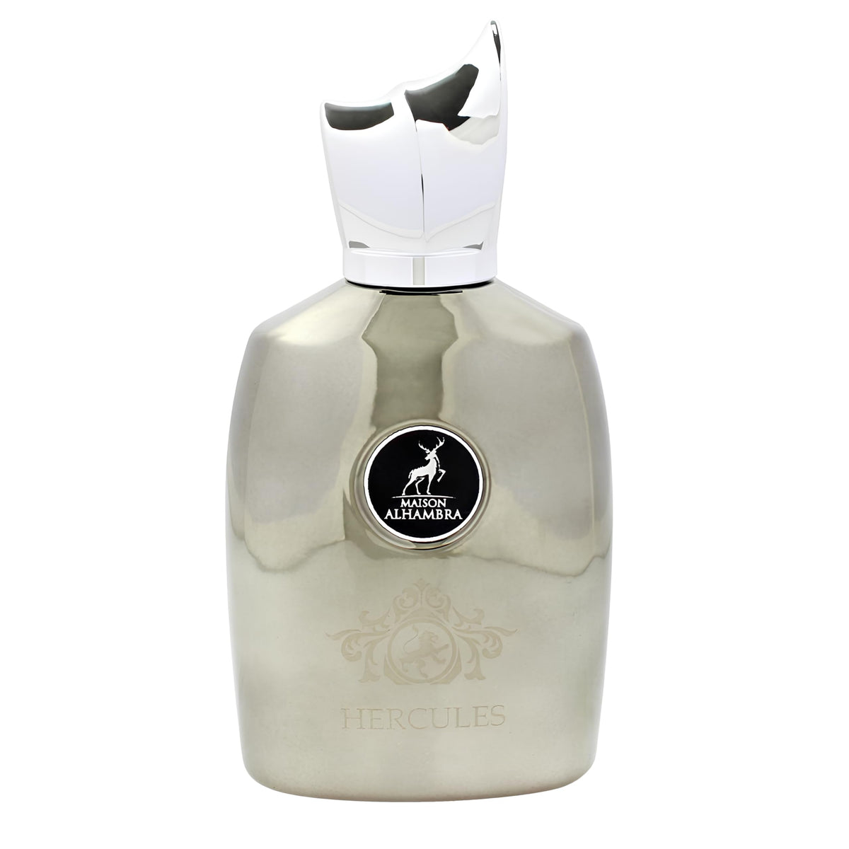 Maison Alhambra Hercules bottle front view showcases a sleek premium design for confident presence.