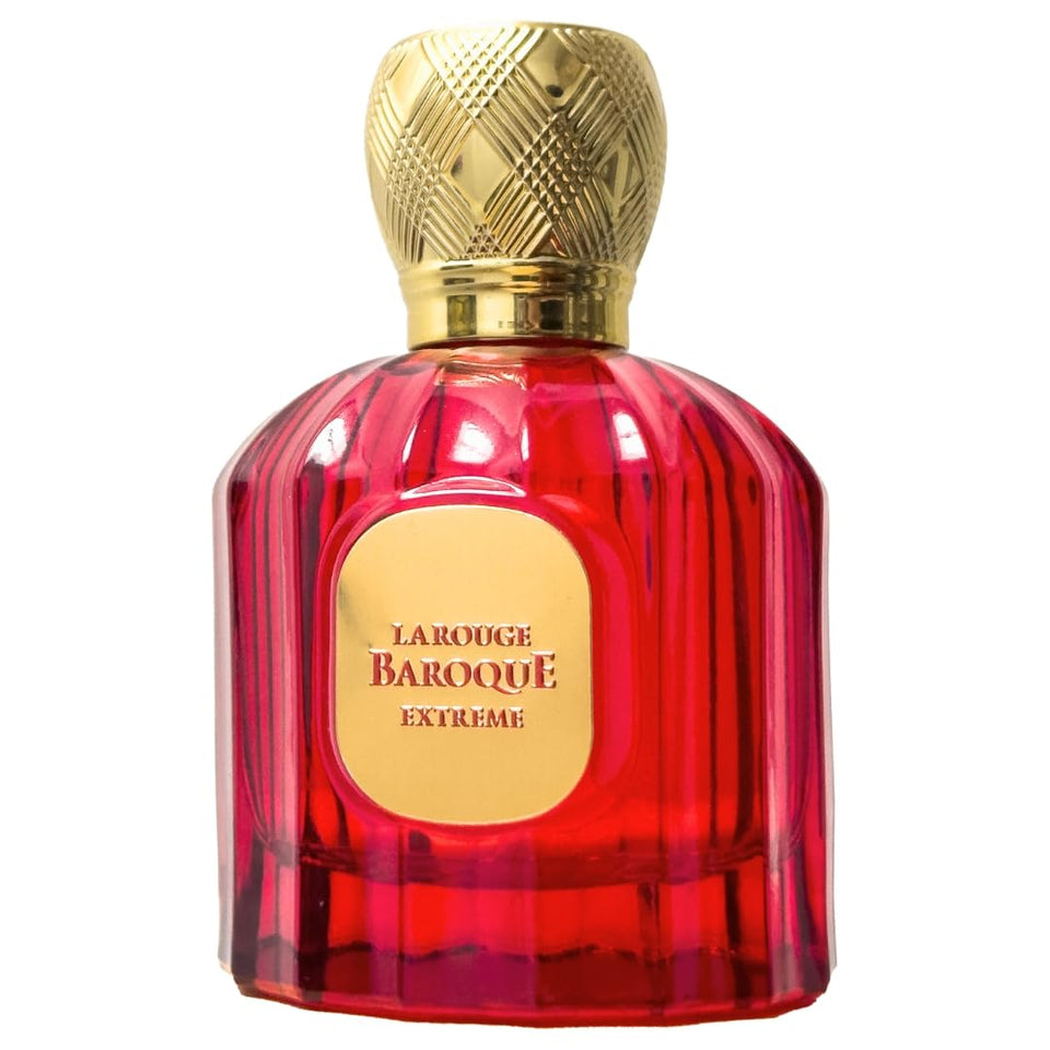 Maison Alhambra La Rouge Baroque Extrait bottle on a warm surface for evening wear.