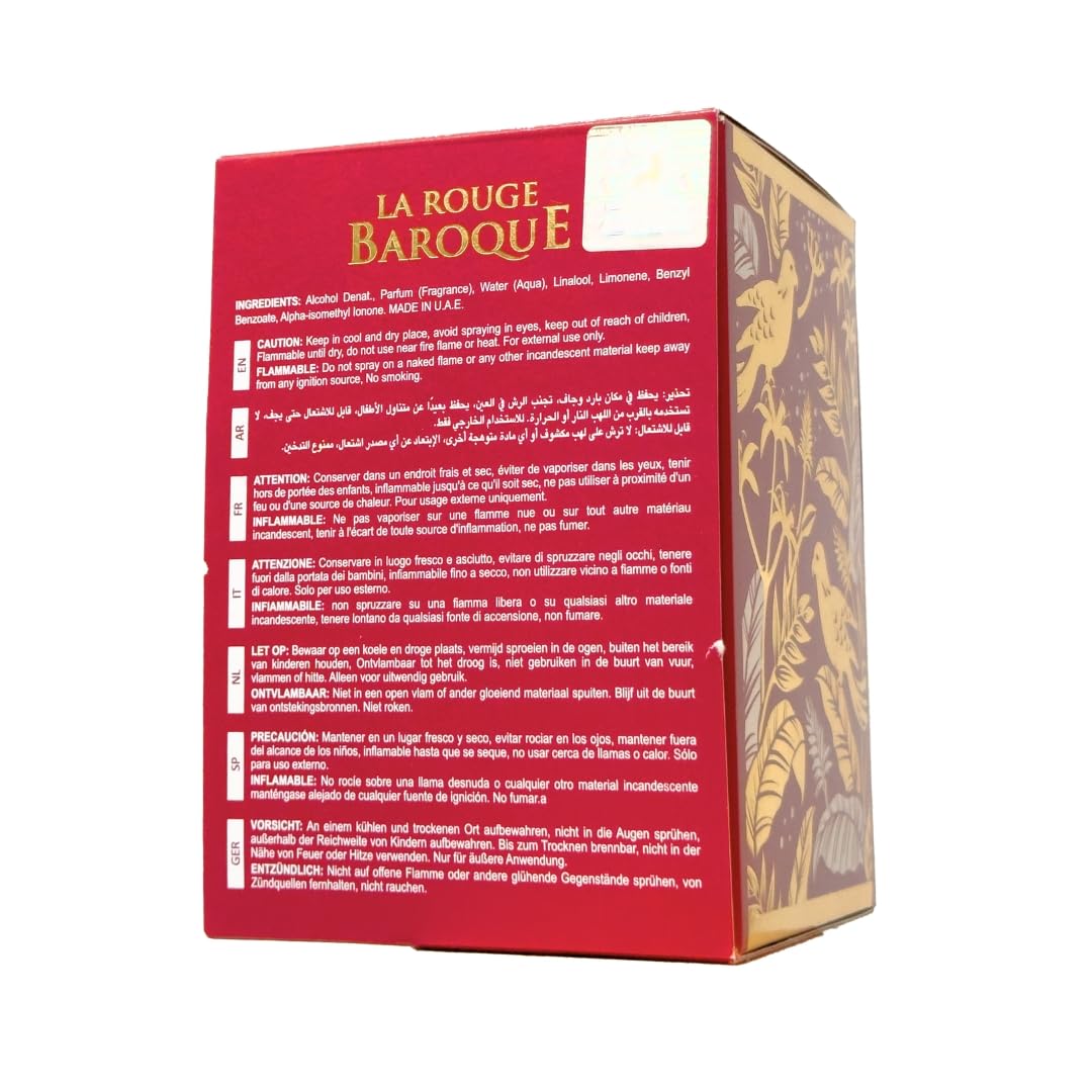 Maison Alhambra La Rouge Baroque Extrait amber-woody base note glow suitable for winter evenings.