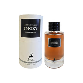 Lattafa Smoky EDP cap closeup—luxury bottle detail for collectors.